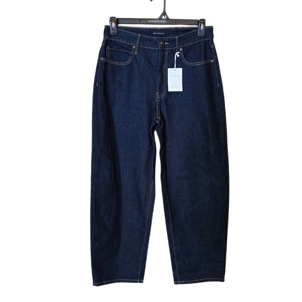 Free Assembly Womens Barrel Leg Jeans Indigo Blue High Rise Stretch 8